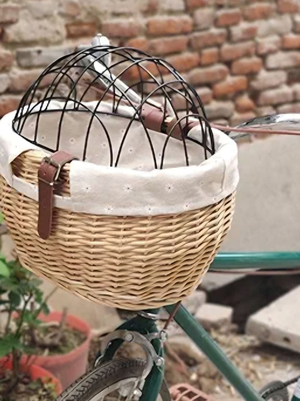 Woven Bicycle Basket with Dome Cover - Dog or cat carrier